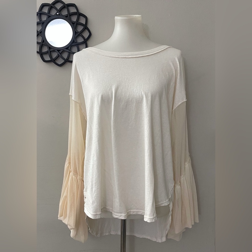(sold) Free People flared mesh sleeve baseball tshirt oversized boho hippie chic